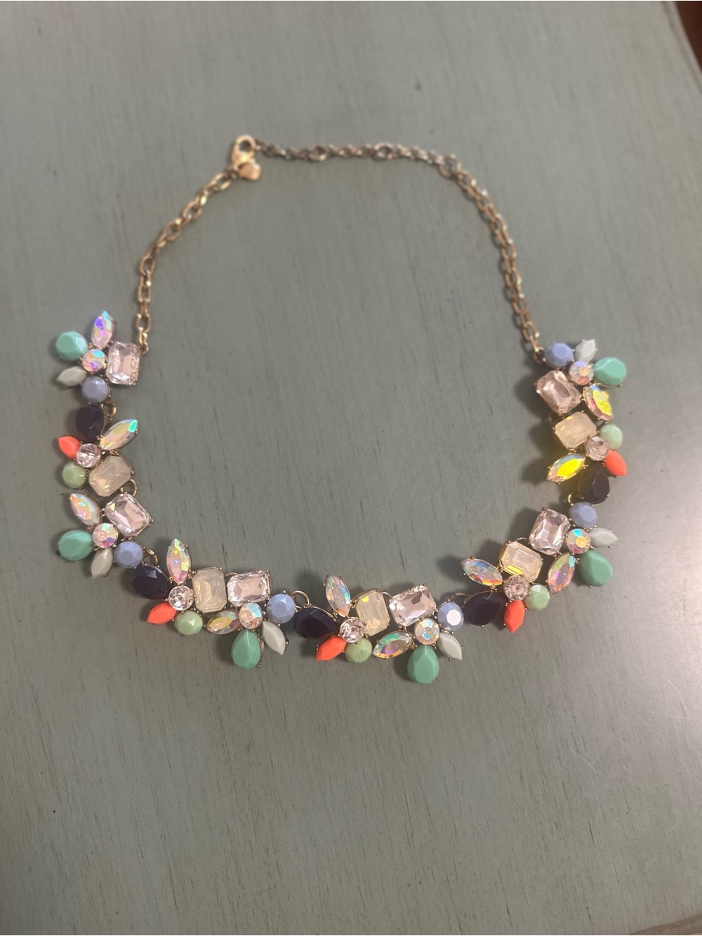 J. Crew Factory Pastel and Coral Crystal Bib Necklace